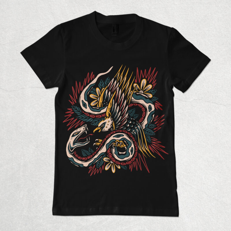 Eagle and snake fight illustration for t-shirt design - Buy t-shirt designs