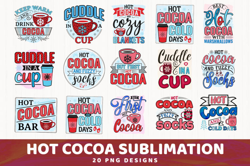 Hot Cocoa Sublimation Bundle, 20 PNG