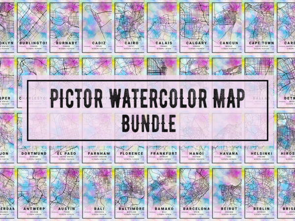 Pictor watercolor map bundle t shirt illustration