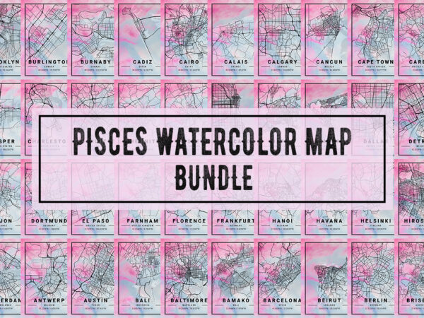 Pisces watercolor map bundle t shirt illustration