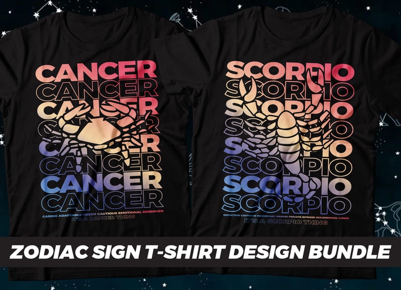 Zodiac T Shirt Design Horoscope Tshirt Bundle Cancer Aries Taurus Libra Lion Pisces Zodiac