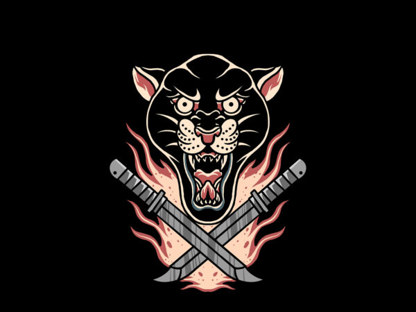 Iron knife panther t shirt design for sale