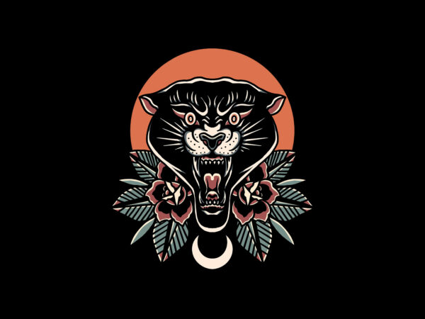 Panther and roses t shirt illustration