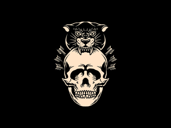 Panther skull black and white t shirt illustration