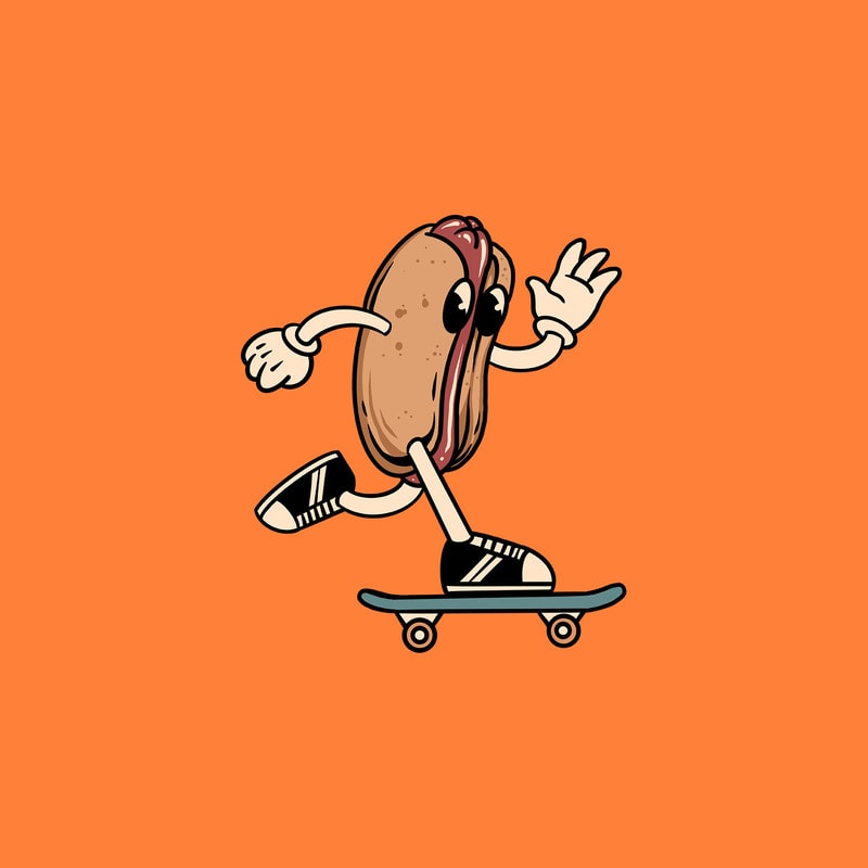 90s Cartoon Hot Dog Skater Graphic Toddler T-Shirt | Retro Style Food Clothing 3T