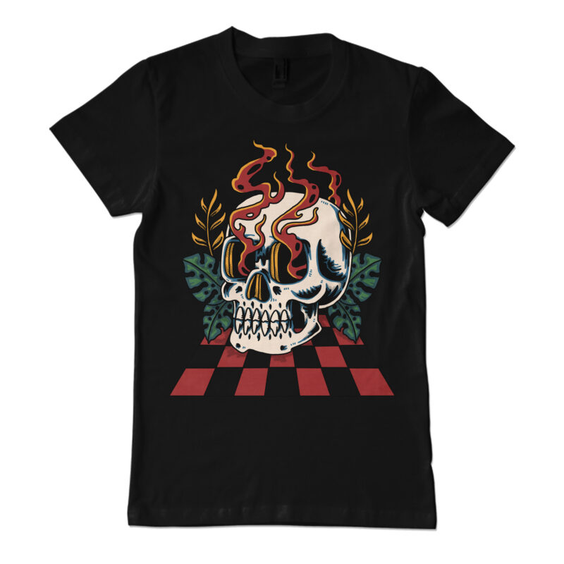 Skull on the dance floor illustration for t-shirt