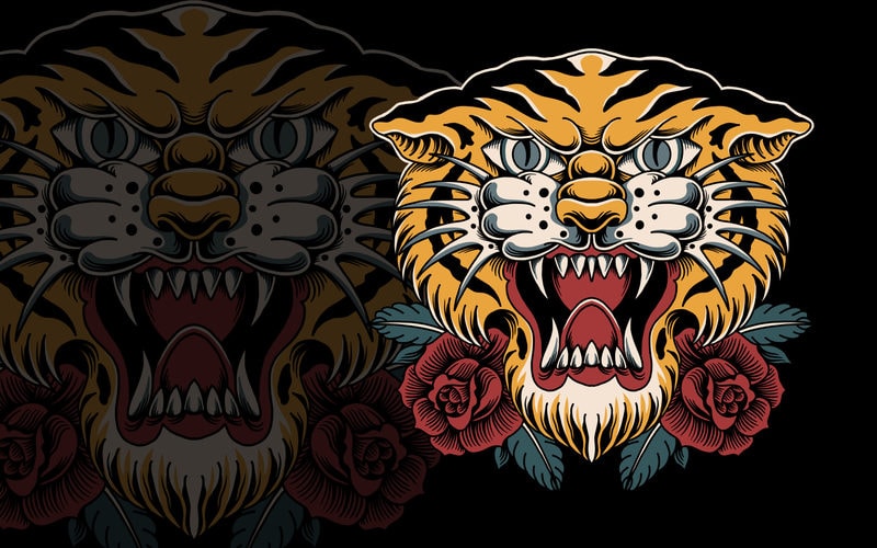 Tiger head traditional illustration for t-shirt - Buy t-shirt designs