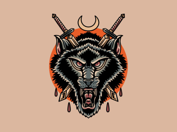 Wolf swords t shirt design for sale