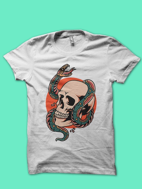 Split Skull and Snake for T-Shirt Design SVG