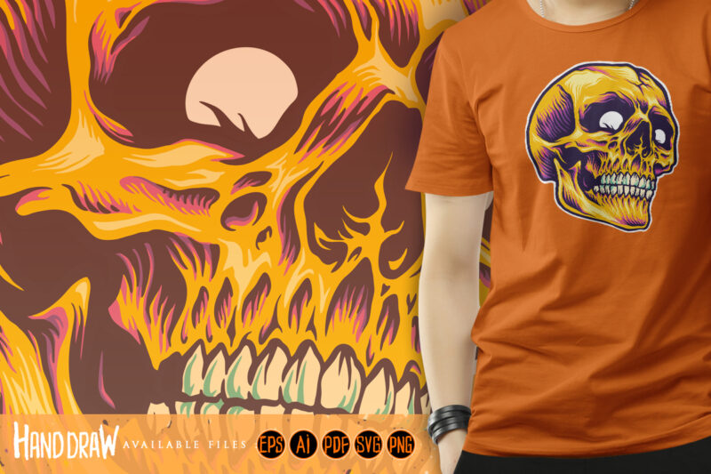 Cracked golden skull head psychedelic Illustrations