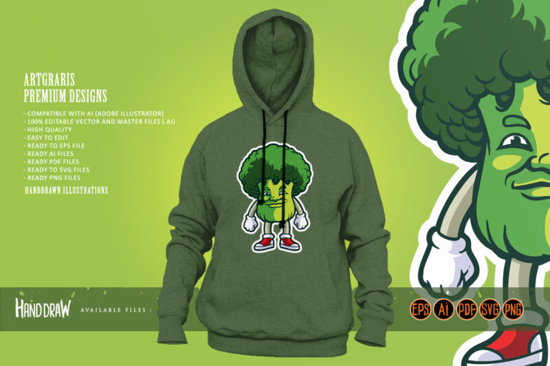 Broccoli vegetable mascot cartoon colorful