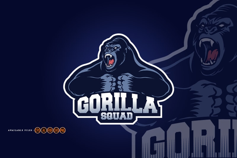 Gorilla squad esport logo mascot Illustrations - Buy t-shirt designs