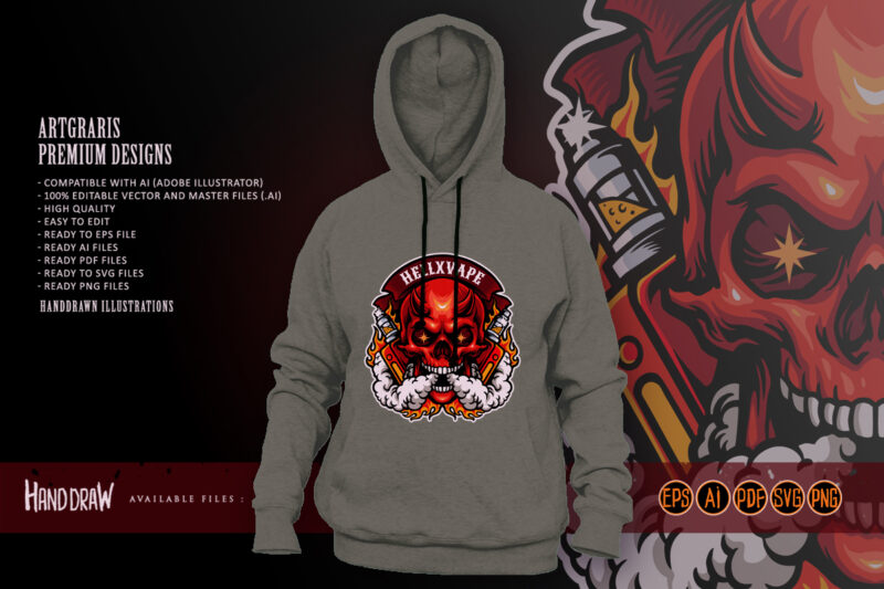 Scary skull smoking hell vape logo mascot - Buy t-shirt designs