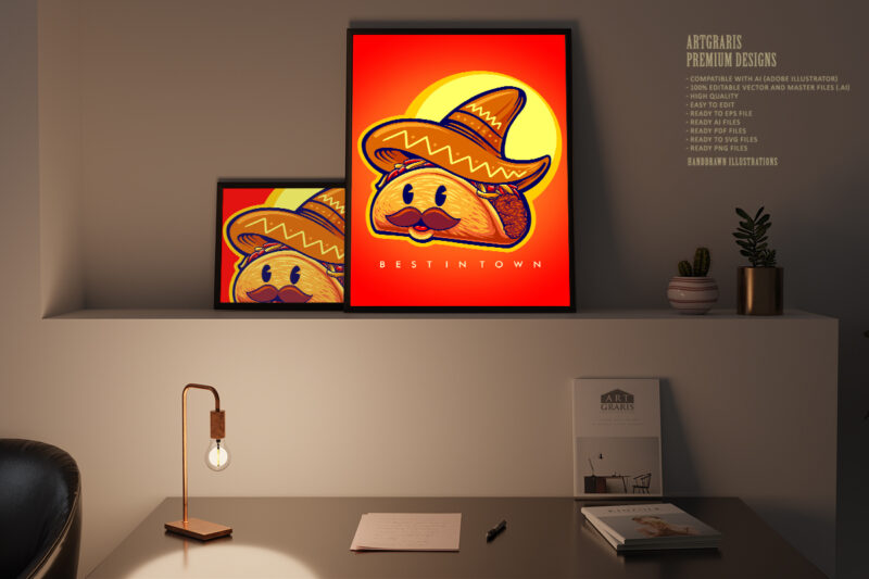 Cute mustache tacos logo mascot Illustrations