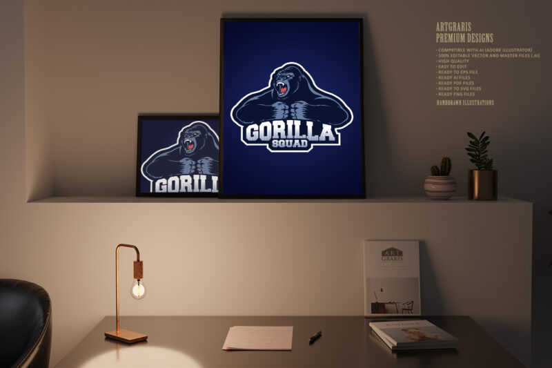 Gorilla squad esport logo mascot Illustrations