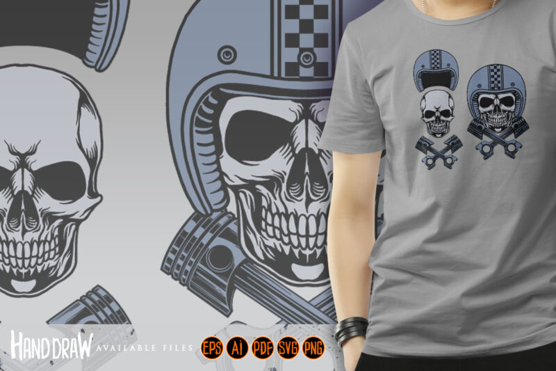 Skull piston motorcycle logo mascot