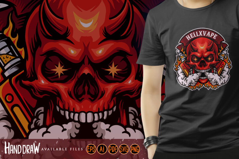 Scary skull smoking hell vape logo mascot