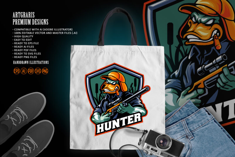 Duck hunter logo mascot illustrations