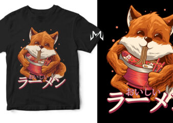 cute fox ramen t shirt vector file