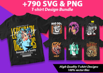 Mega t-shirt design bundle with 790+ svg & png designs - download instantly